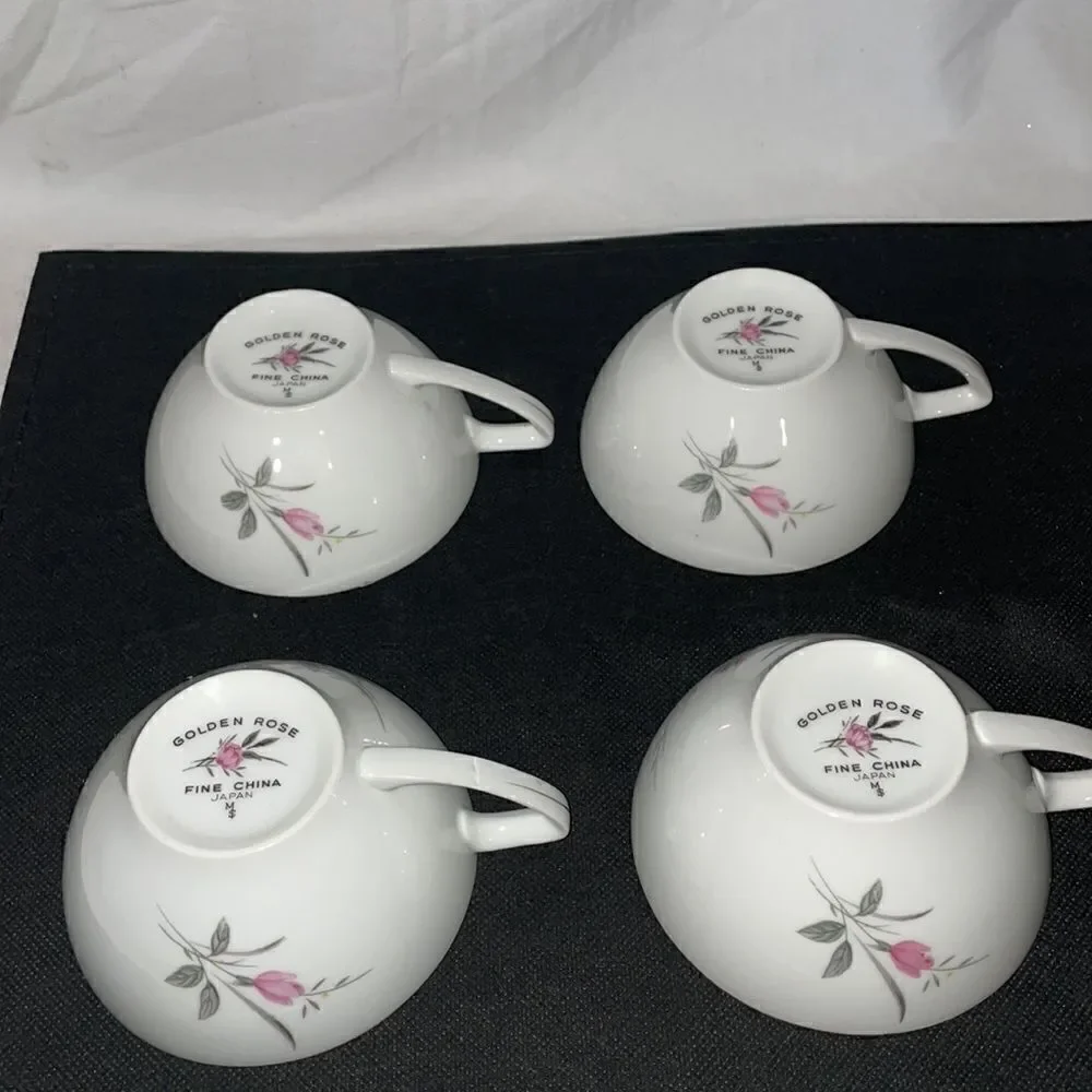8 set golden rose fine china teacups and saucers
